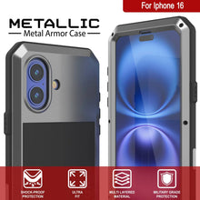 Cargar imagen en el visor de la galería, Funda de metal para iPhone 16, carcasa de armadura de grado militar resistente [a prueba de golpes], carcasa rígida de cuerpo completo [plateada]

