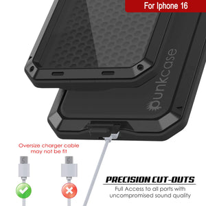 Funda de metal para iPhone 16, carcasa de armadura de grado militar resistente [a prueba de golpes], carcasa rígida de cuerpo completo [negra]