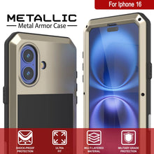 Cargar imagen en el visor de la galería, Funda de metal para iPhone 16, carcasa resistente de grado militar [a prueba de golpes], carcasa rígida de cuerpo completo [dorada]

