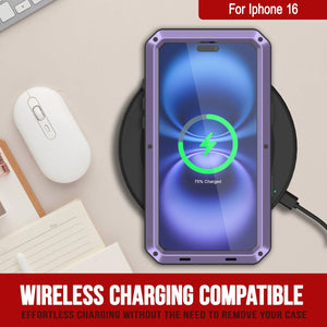 Funda de metal para iPhone 16, resistente, de grado militar, a prueba de golpes, rígida, de cuerpo completo [morada]