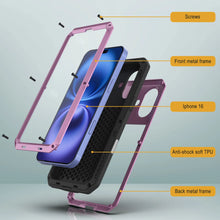 Cargar imagen en el visor de la galería, Funda de metal para iPhone 16, carcasa resistente de grado militar [a prueba de golpes], carcasa rígida de cuerpo completo [rosa]
