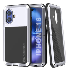 Cargar imagen en el visor de la galería, Funda de metal para iPhone 16, carcasa de armadura de grado militar resistente [a prueba de golpes], carcasa rígida de cuerpo completo [blanca]

