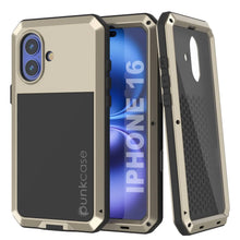 Cargar imagen en el visor de la galería, Funda de metal para iPhone 16, carcasa resistente de grado militar [a prueba de golpes], carcasa rígida de cuerpo completo [dorada]
