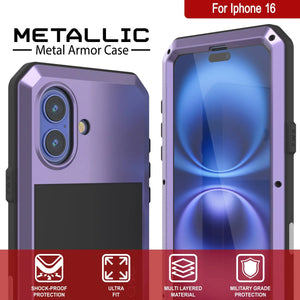 Funda de metal para iPhone 16, resistente, de grado militar, a prueba de golpes, rígida, de cuerpo completo [morada]