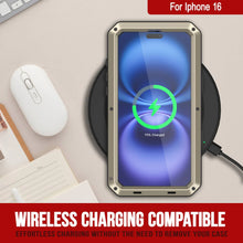 Cargar imagen en el visor de la galería, Funda de metal para iPhone 16, carcasa resistente de grado militar [a prueba de golpes], carcasa rígida de cuerpo completo [dorada]
