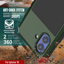 Cargar imagen en el visor de la galería, Funda de metal para iPhone 16, carcasa resistente de grado militar [a prueba de golpes], carcasa rígida de cuerpo completo [verde oscuro]
