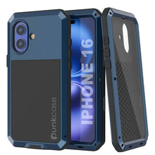 Cargar imagen en el visor de la galería, Funda de metal para iPhone 16, carcasa de armadura resistente de grado militar [a prueba de golpes], carcasa rígida de cuerpo completo [azul]

