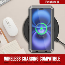 Cargar imagen en el visor de la galería, Funda de metal para iPhone 16, carcasa de armadura de grado militar resistente [a prueba de golpes], carcasa rígida de cuerpo completo [plateada]
