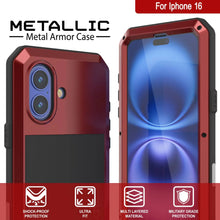 Cargar imagen en el visor de la galería, Funda de metal para iPhone 16, carcasa de armadura de grado militar resistente [a prueba de golpes], carcasa rígida de cuerpo completo [roja]
