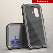 Cargar imagen en el visor de la galería, Funda de metal para iPhone 16, carcasa de armadura de grado militar resistente [a prueba de golpes], carcasa rígida de cuerpo completo [plateada]
