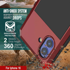 Funda de metal para iPhone 16, carcasa de armadura de grado militar resistente [a prueba de golpes], carcasa rígida de cuerpo completo [roja]