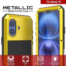 Cargar imagen en el visor de la galería, Funda de metal para iPhone 16, carcasa resistente de grado militar [a prueba de golpes], carcasa rígida de cuerpo completo [amarilla]
