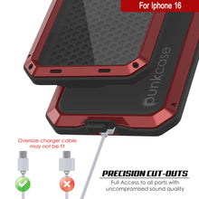 Cargar imagen en el visor de la galería, Funda de metal para iPhone 16, carcasa de armadura de grado militar resistente [a prueba de golpes], carcasa rígida de cuerpo completo [roja]
