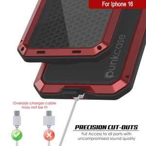 Funda de metal para iPhone 16, carcasa de armadura de grado militar resistente [a prueba de golpes], carcasa rígida de cuerpo completo [roja]