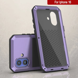 Funda de metal para iPhone 16, resistente, de grado militar, a prueba de golpes, rígida, de cuerpo completo [morada]