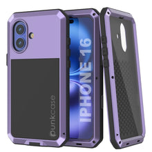 Cargar imagen en el visor de la galería, Funda de metal para iPhone 16, resistente, de grado militar, a prueba de golpes, rígida, de cuerpo completo [morada]
