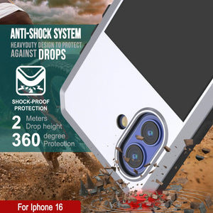 Funda de metal para iPhone 16, carcasa de armadura de grado militar resistente [a prueba de golpes], carcasa rígida de cuerpo completo [blanca]