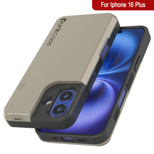 Estuche con batería para iPhone 16 Plus, batería externa PunkJuice de 8000 mAh con carga rápida MagSafe y protector de pantalla | [Dorado]