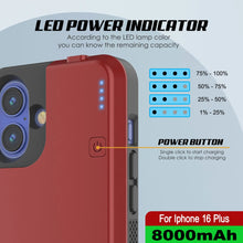 Load image into Gallery viewer, Estuche con batería para iPhone 16 Plus, batería externa PunkJuice de 8000 mAh con carga rápida MagSafe y protector de pantalla | [Rojo]
