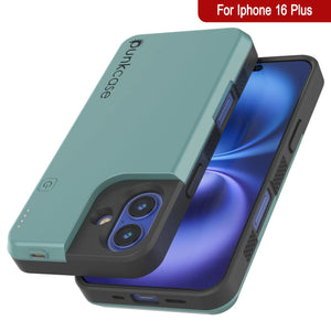 Estuche con batería para iPhone 16 Plus, batería externa PunkJuice de 8000 mAh con carga rápida MagSafe y protector de pantalla | [Verde azulado]