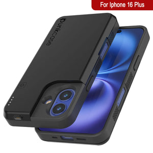 Estuche con batería para iPhone 16 Plus, batería externa PunkJuice de 8000 mAh con carga rápida MagSafe y protector de pantalla | [Negro]