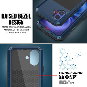 Funda de metal para iPhone 16 Plus, carcasa de armadura de grado militar resistente [a prueba de golpes], carcasa rígida de cuerpo completo [azul]