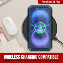 Load image into Gallery viewer, Funda de metal para iPhone 16 Plus, carcasa de armadura de grado militar resistente [a prueba de golpes], carcasa rígida de cuerpo completo [azul]
