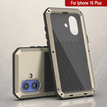 Load image into Gallery viewer, Funda de metal para iPhone 16 Plus, carcasa resistente de grado militar [a prueba de golpes], carcasa rígida de cuerpo completo [dorada]
