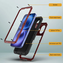 Load image into Gallery viewer, Funda de metal para iPhone 16 Plus, carcasa de armadura resistente de grado militar [a prueba de golpes], carcasa rígida de cuerpo completo [roja]
