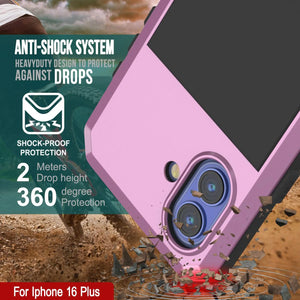 Funda de metal para iPhone 16 Plus, carcasa resistente de grado militar [a prueba de golpes], carcasa rígida de cuerpo completo [rosa]