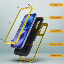 Load image into Gallery viewer, Funda de metal para iPhone 16 Plus, carcasa resistente de grado militar [a prueba de golpes], carcasa rígida de cuerpo completo [amarilla]
