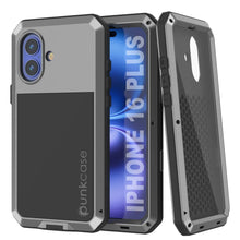 Load image into Gallery viewer, Funda de metal para iPhone 16 Plus, carcasa de armadura resistente de grado militar [a prueba de golpes], carcasa rígida de cuerpo completo [plateada]
