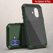 Load image into Gallery viewer, Funda de metal para iPhone 16 Plus, carcasa resistente de grado militar [a prueba de golpes], carcasa rígida de cuerpo completo [verde oscuro]
