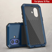 Load image into Gallery viewer, Funda de metal para iPhone 16 Plus, carcasa de armadura de grado militar resistente [a prueba de golpes], carcasa rígida de cuerpo completo [azul]
