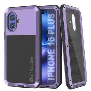 Funda de metal para iPhone 16 Plus, carcasa resistente de grado militar [a prueba de golpes], carcasa rígida de cuerpo completo [morado]