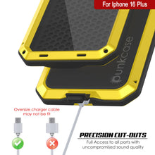 Load image into Gallery viewer, Funda de metal para iPhone 16 Plus, carcasa resistente de grado militar [a prueba de golpes], carcasa rígida de cuerpo completo [amarilla]
