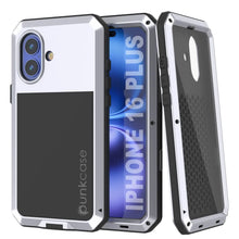 Load image into Gallery viewer, Funda de metal para iPhone 16 Plus, carcasa de armadura resistente de grado militar [a prueba de golpes], carcasa rígida de cuerpo completo [blanca]
