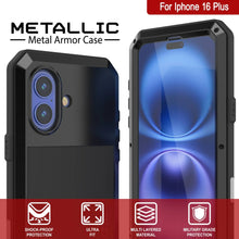 Load image into Gallery viewer, Funda de metal para iPhone 16 Plus, carcasa de armadura resistente de grado militar [a prueba de golpes], carcasa rígida de cuerpo completo [negra]
