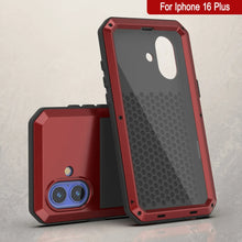 Load image into Gallery viewer, Funda de metal para iPhone 16 Plus, carcasa de armadura resistente de grado militar [a prueba de golpes], carcasa rígida de cuerpo completo [roja]
