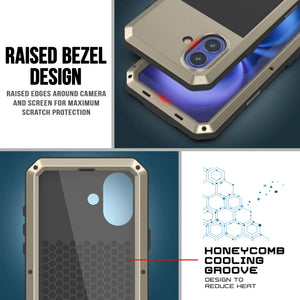 Funda de metal para iPhone 16 Plus, carcasa resistente de grado militar [a prueba de golpes], carcasa rígida de cuerpo completo [dorada]