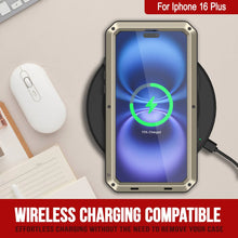 Load image into Gallery viewer, Funda de metal para iPhone 16 Plus, carcasa resistente de grado militar [a prueba de golpes], carcasa rígida de cuerpo completo [dorada]

