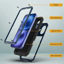 Load image into Gallery viewer, Funda de metal para iPhone 16 Plus, carcasa de armadura de grado militar resistente [a prueba de golpes], carcasa rígida de cuerpo completo [azul]
