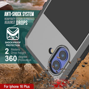 Funda de metal para iPhone 16 Plus, carcasa de armadura resistente de grado militar [a prueba de golpes], carcasa rígida de cuerpo completo [plateada]