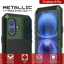 Load image into Gallery viewer, Funda de metal para iPhone 16 Plus, carcasa resistente de grado militar [a prueba de golpes], carcasa rígida de cuerpo completo [verde oscuro]
