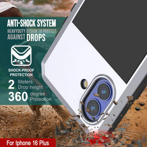 Funda de metal para iPhone 16 Plus, carcasa de armadura resistente de grado militar [a prueba de golpes], carcasa rígida de cuerpo completo [blanca]