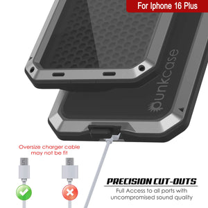 Funda de metal para iPhone 16 Plus, carcasa de armadura resistente de grado militar [a prueba de golpes], carcasa rígida de cuerpo completo [plateada]