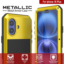Load image into Gallery viewer, Funda de metal para iPhone 16 Plus, carcasa resistente de grado militar [a prueba de golpes], carcasa rígida de cuerpo completo [amarilla]
