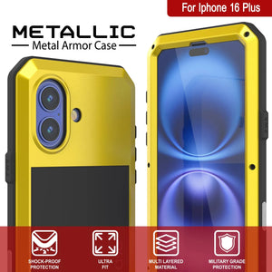 Funda de metal para iPhone 16 Plus, carcasa resistente de grado militar [a prueba de golpes], carcasa rígida de cuerpo completo [amarilla]