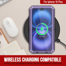 Load image into Gallery viewer, Funda de metal para iPhone 16 Plus, carcasa resistente de grado militar [a prueba de golpes], carcasa rígida de cuerpo completo [morado]
