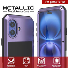 Load image into Gallery viewer, Funda de metal para iPhone 16 Plus, carcasa resistente de grado militar [a prueba de golpes], carcasa rígida de cuerpo completo [morado]
